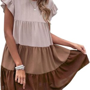 SYKT Women's Color Tiered Gradient Mini Dresses with Short Sleeves Casual with Flowy Dress