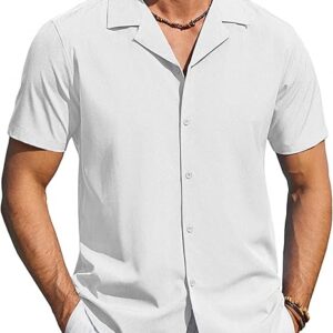 COOFANDY Mens Short Sleeve Shirts Casual Button Down Shirts Cuban Textured Summer Beach Shirts